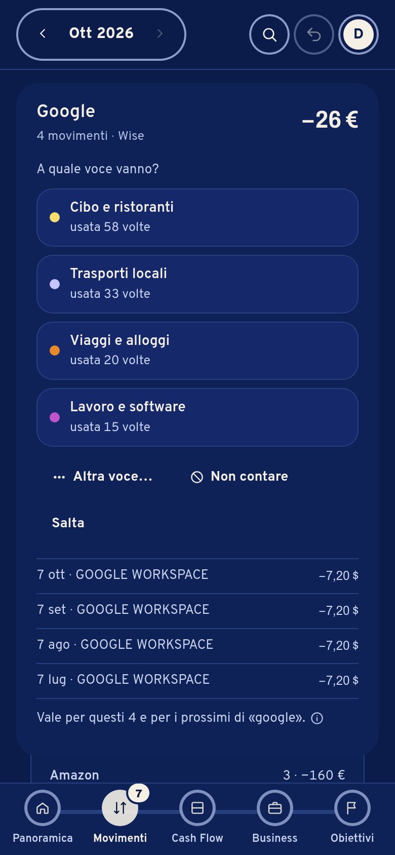 Smista: Amazon, tre movimenti, con le voci proposte a cui assegnarli.